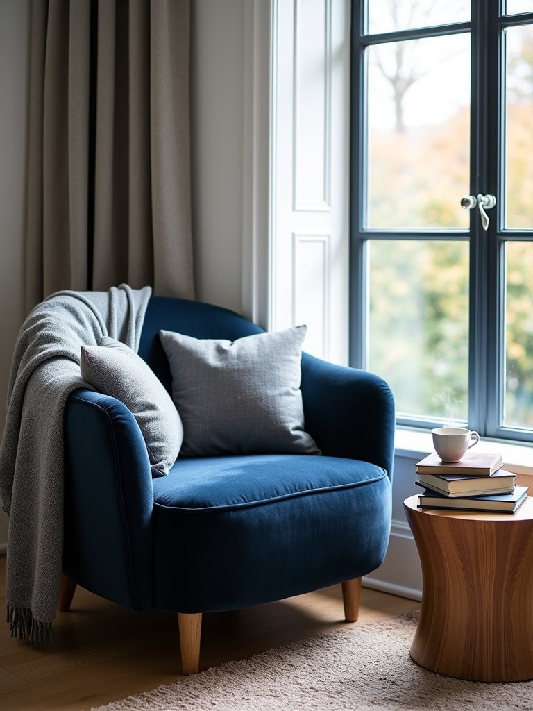 cozy navy and grey nook