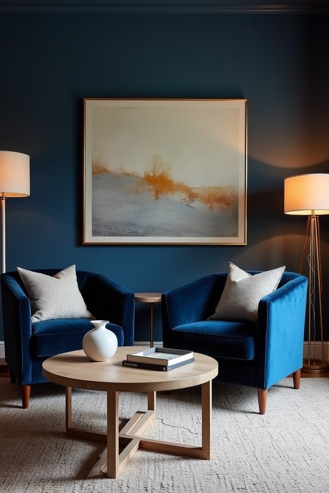 cozy navy armchairs delight