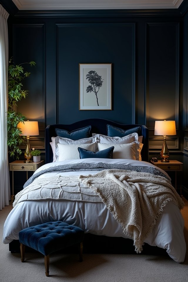 cozy navy blue bedroom