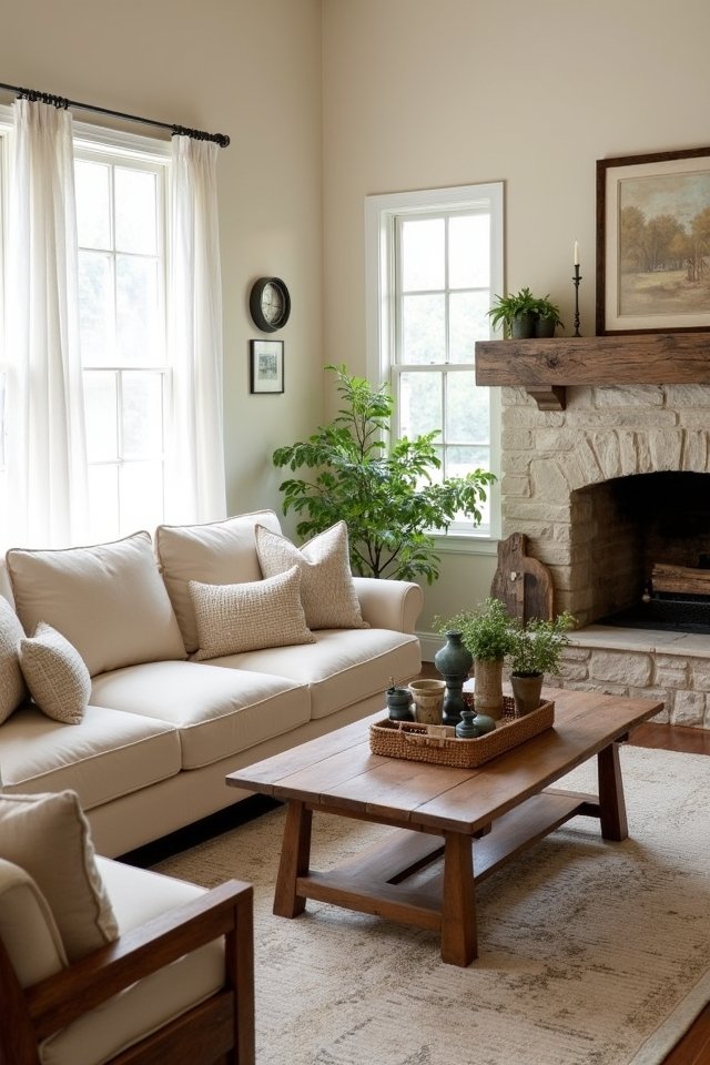 cozy neutral farmhouse living room