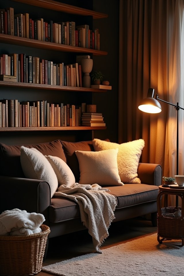 cozy nook with bookshelves