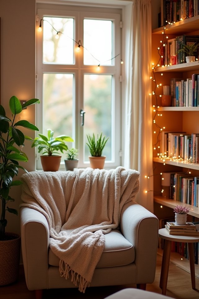 cozy nook with fairy lights