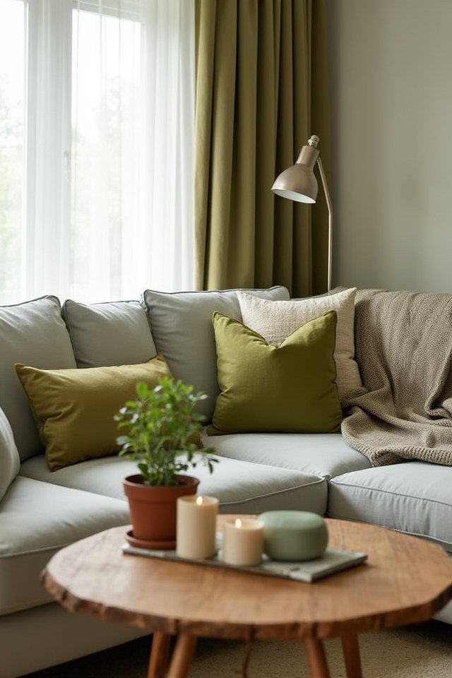 cozy olive green pillows