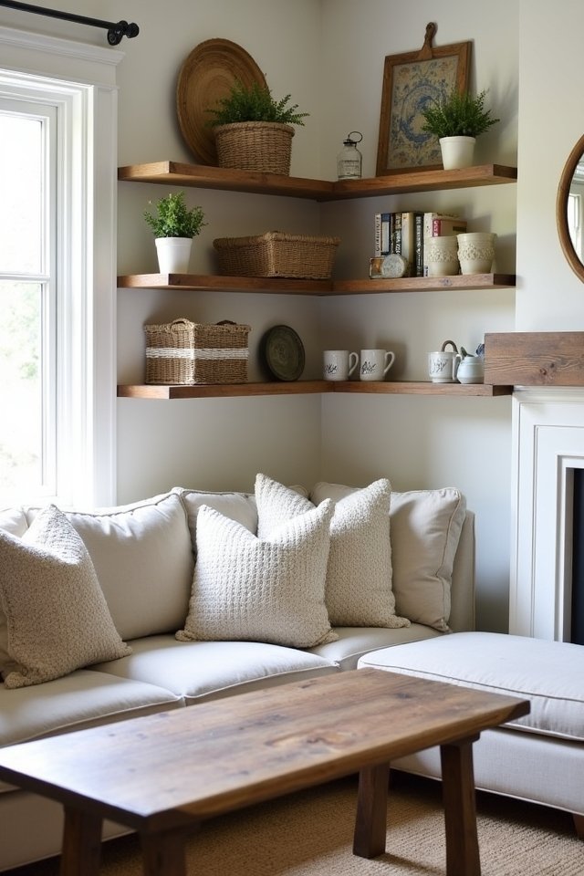 cozy open shelving decor