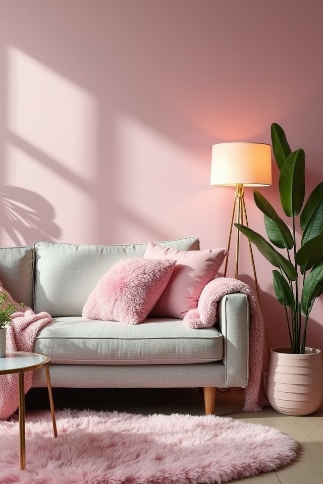 cozy pink pillows and throws