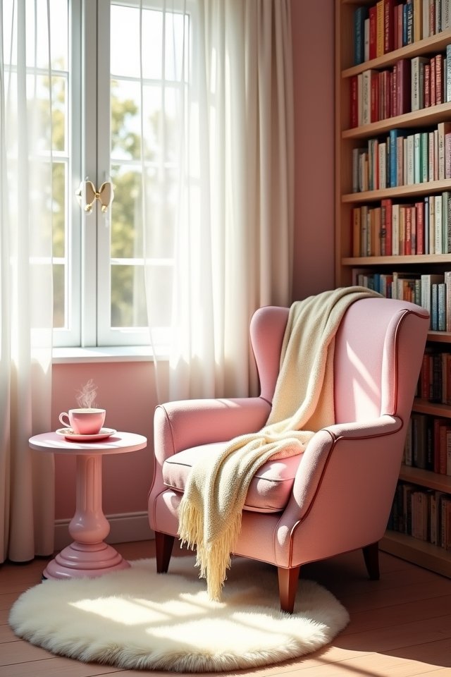 cozy pink reading nook