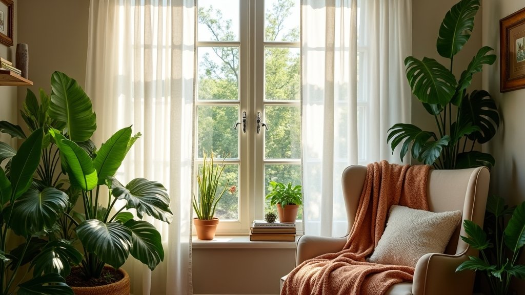 cozy plant filled window nook