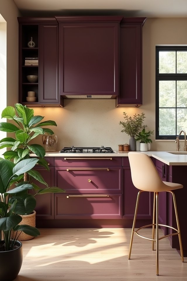 cozy plum and beige kitchen