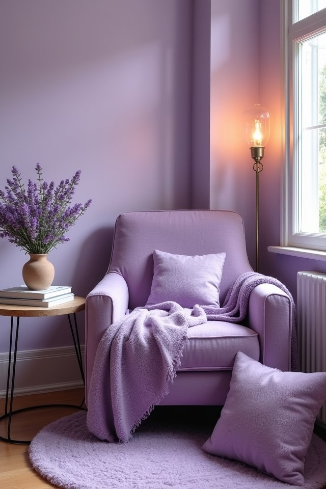cozy purple reading nook