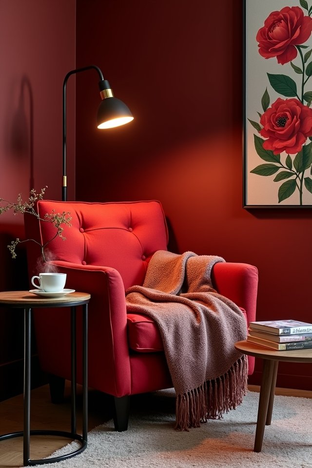 cozy red reading nook
