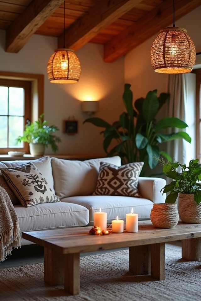 cozy rustic beam lighting