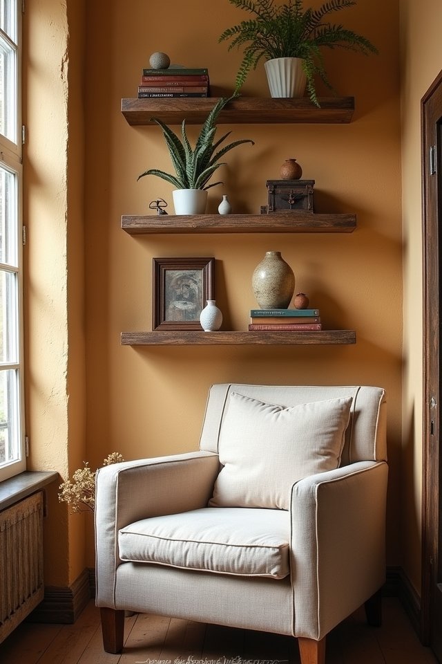cozy rustic wood shelves