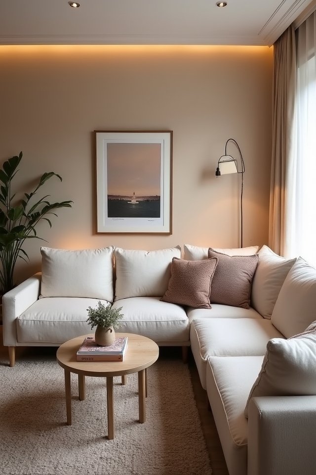 cozy sectional with centerpiece