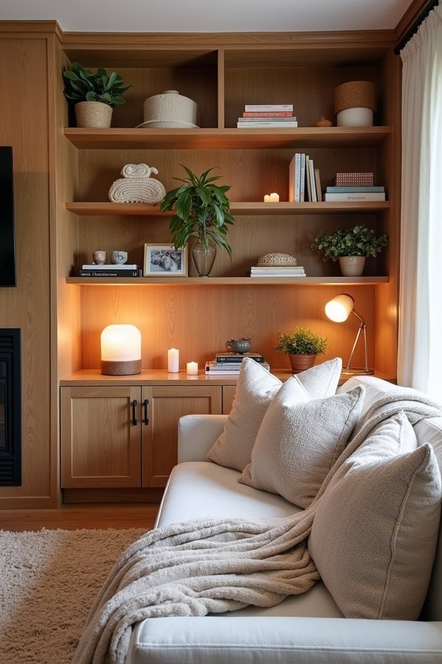 cozy shelving with personal touches