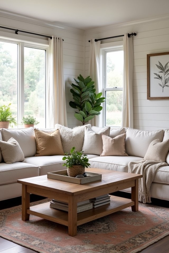 cozy shiplap farmhouse accents