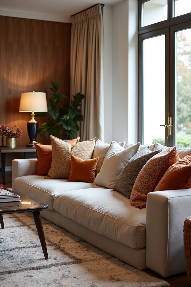 cozy sofa with decorative pillows