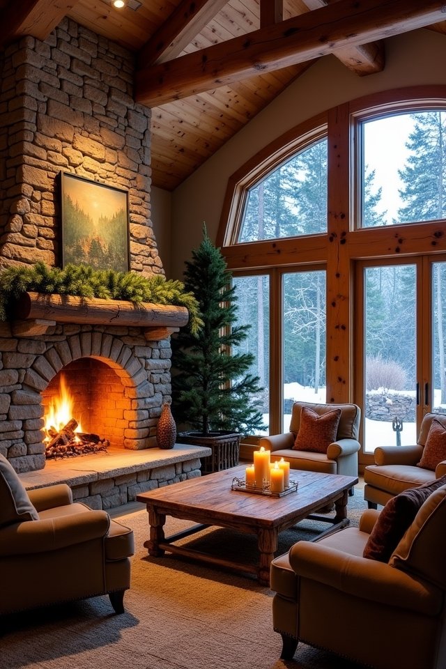 cozy stone fireplace ambiance