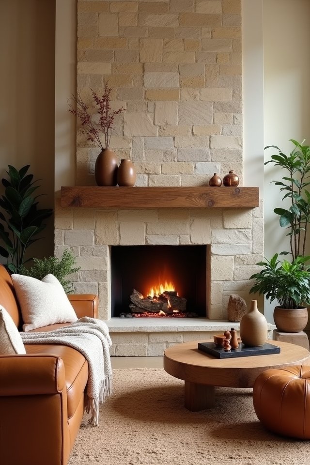 cozy stone fireplace focal point