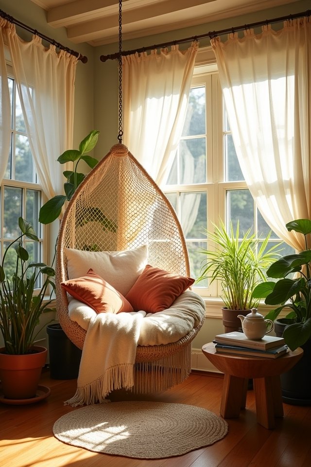 cozy swing chair reading nook
