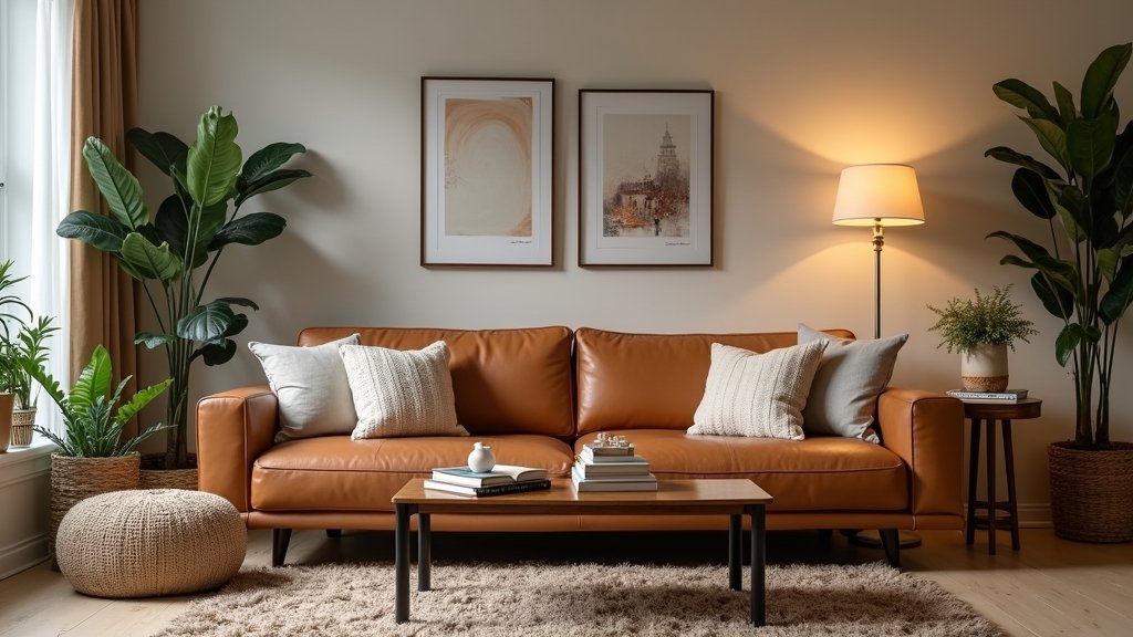 cozy tan leather sofas