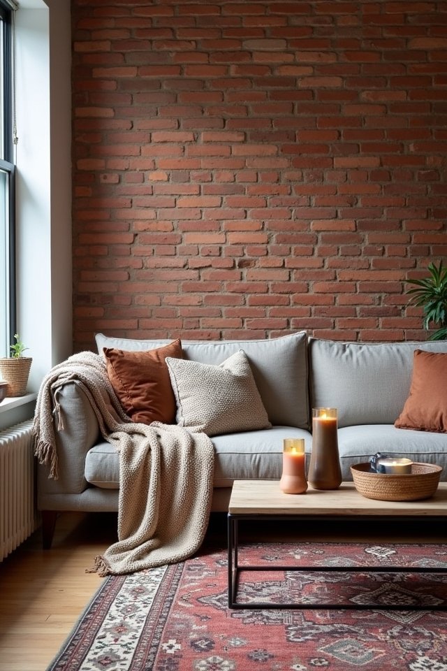 cozy textiles against brick