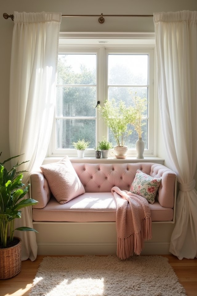 cozy upholstered window nook
