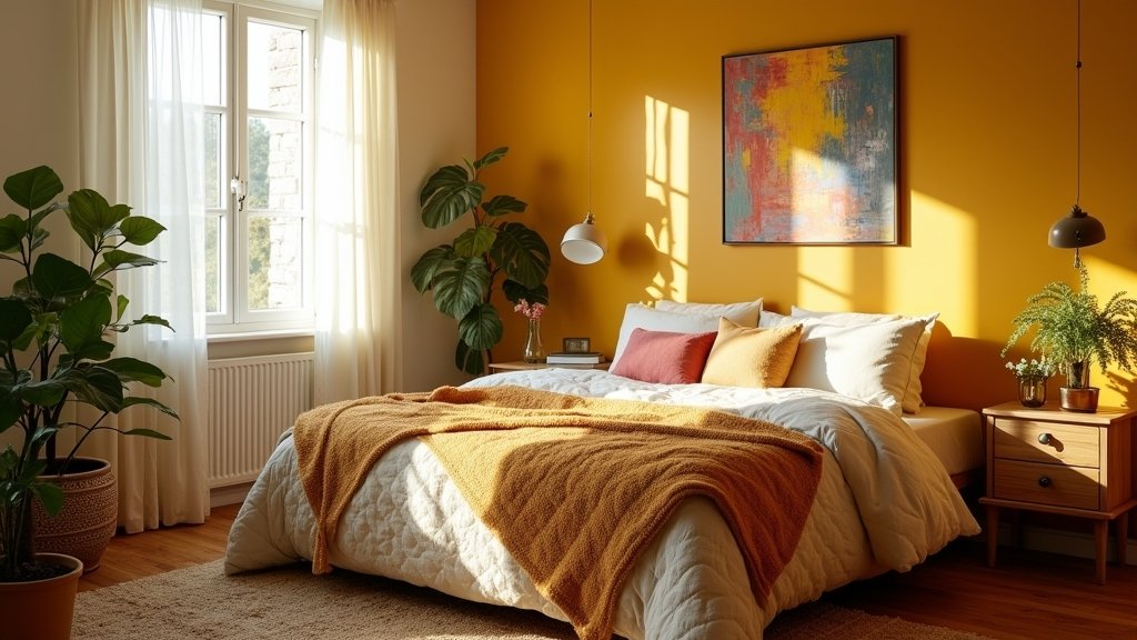 cozy vibrant mustard bedroom ideas