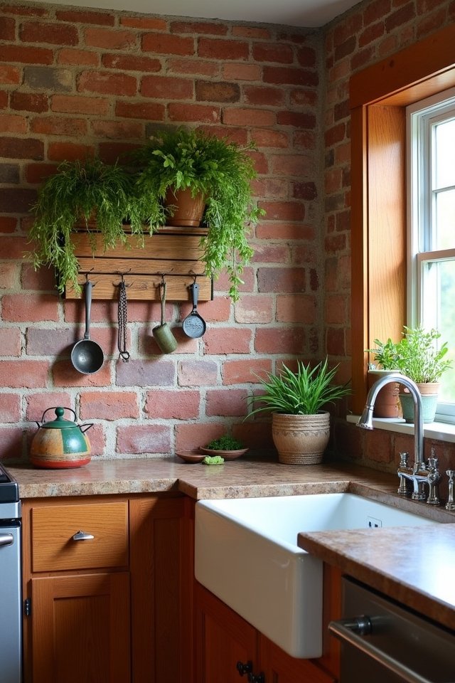 cozy vintage brick kitchen