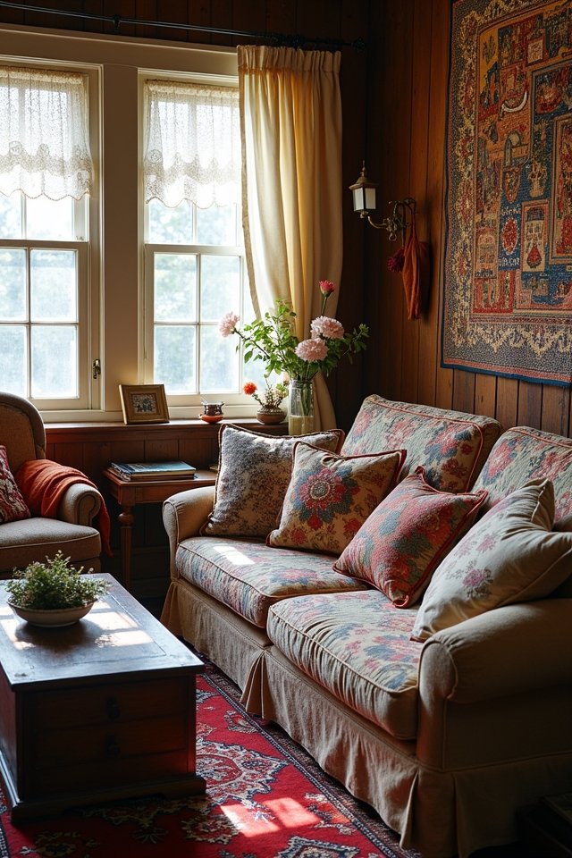 cozy vintage textile layering