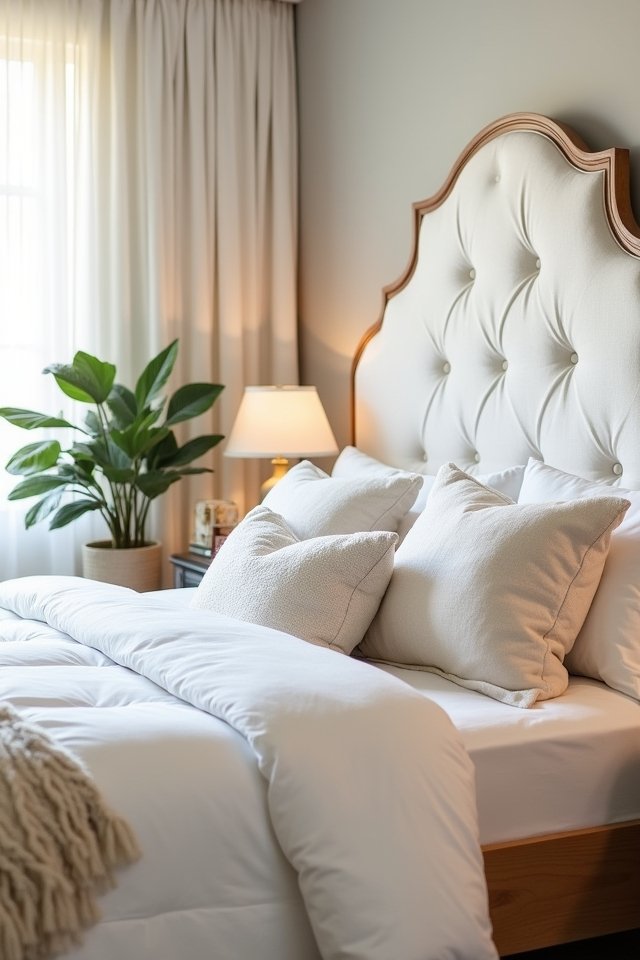 cozy white upholstered headboard