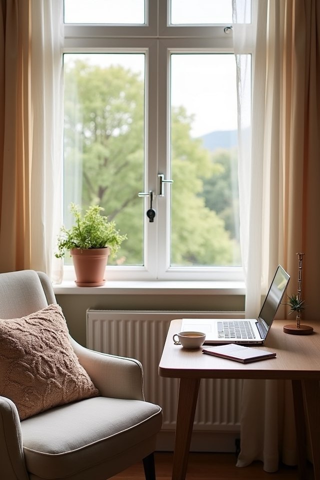 cozy window desk setup