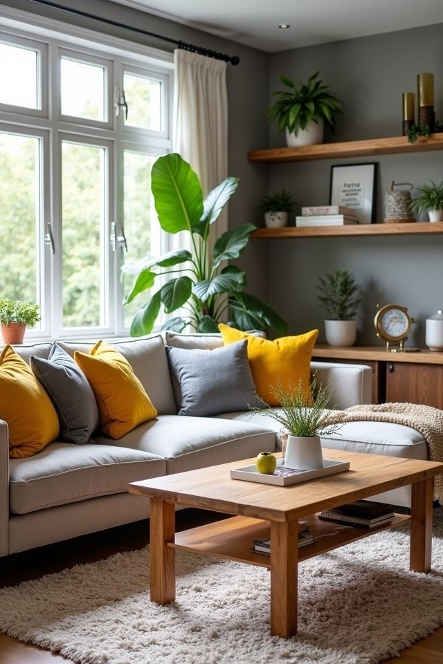 cozy wood grey yellow