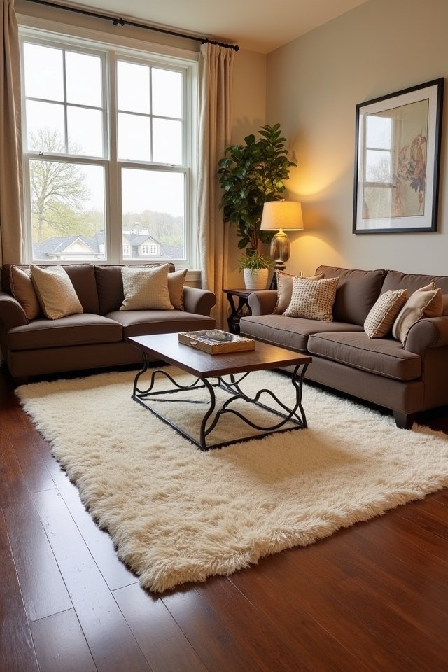 cream rug brightens dark floors