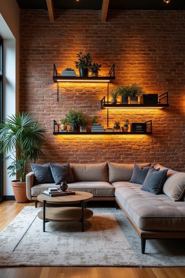 creative brick wall shelving