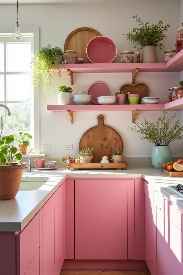 creative pink kitchen shelving