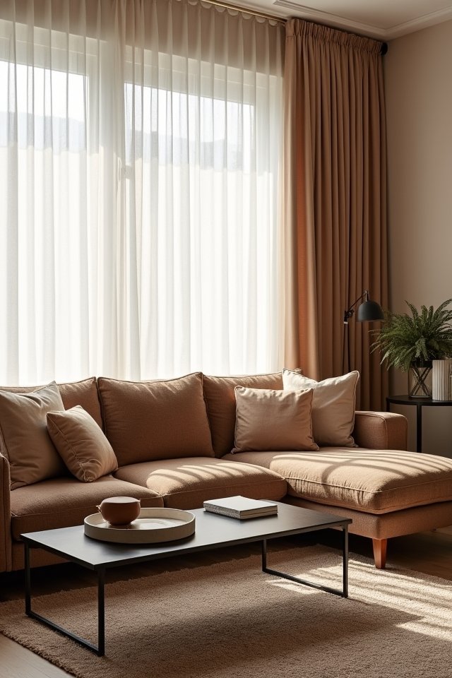curtains complementing cozy sofa