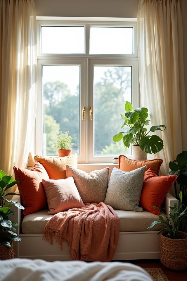 cushioned bench cozy pillows