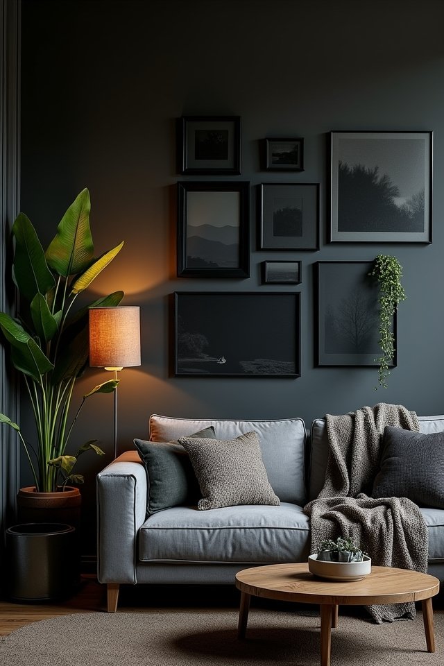 dark framed gallery wall