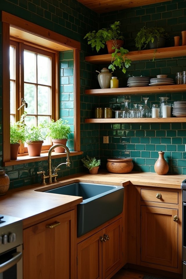dark green kitchen backsplash