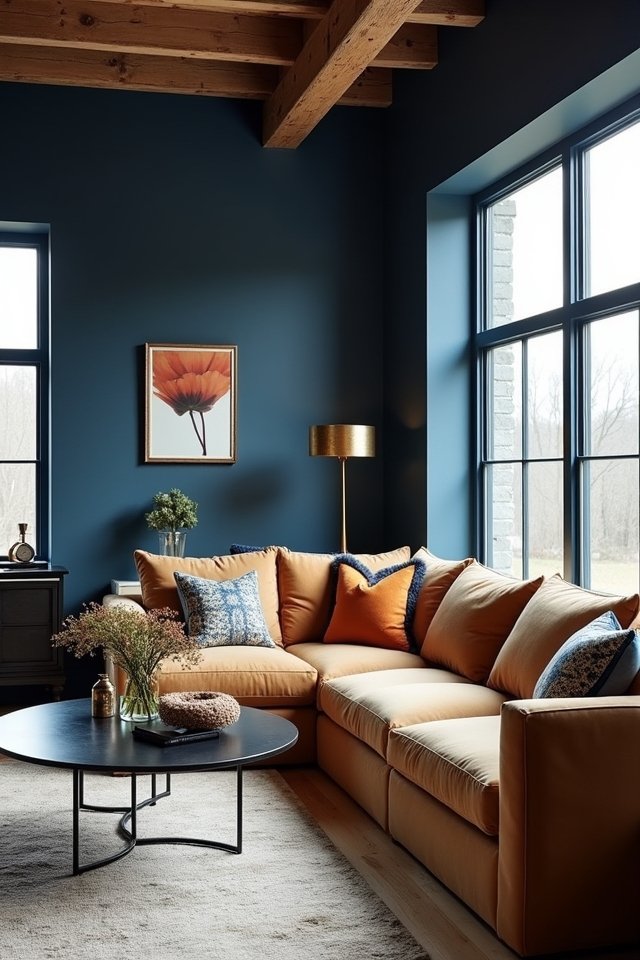 deep blue with metal accents