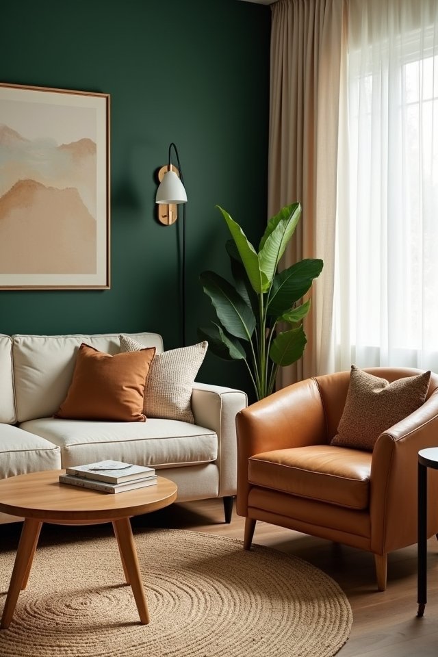 deep green living room contrast
