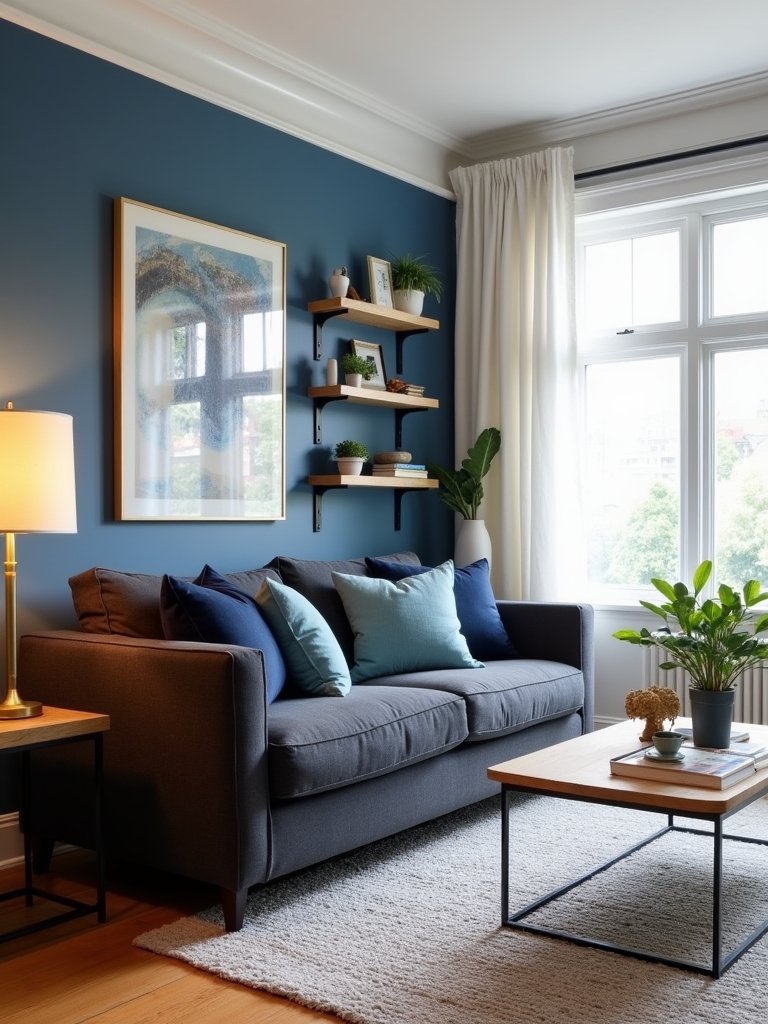 denim wall dark couch