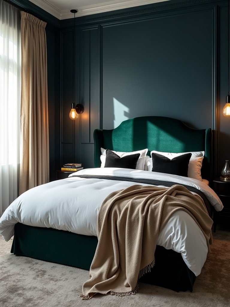 dramatic black bedroom accents
