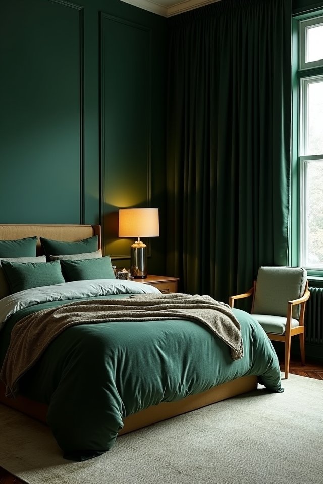 dramatic dark green curtains