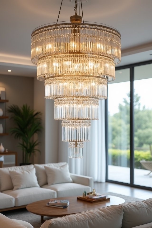 dramatic multi tiered chandeliers shine
