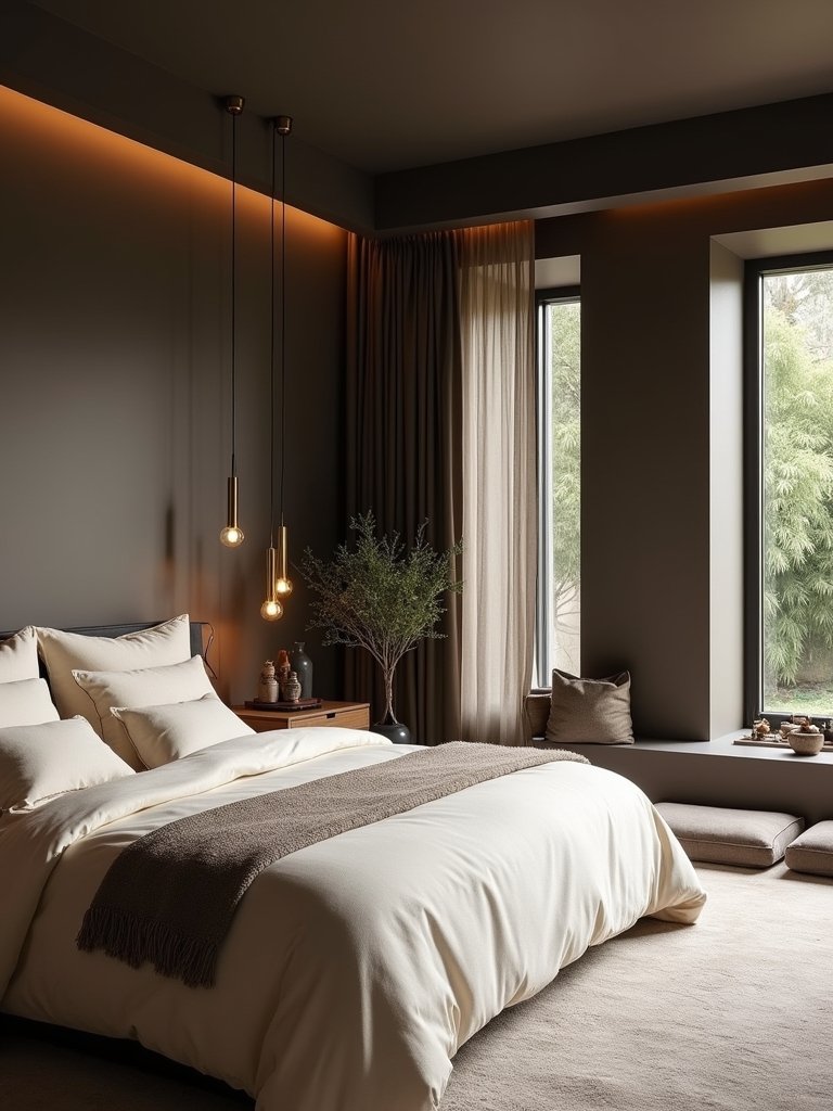 dramatic taupe bedroom retreat