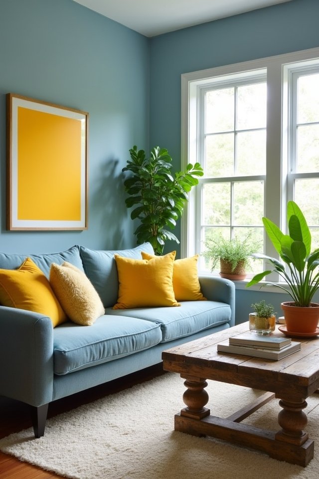 dusty blue sunny yellow