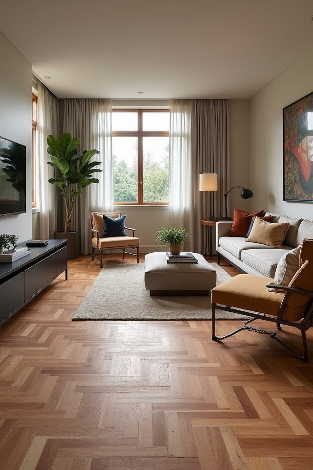 dynamic herringbone flooring design