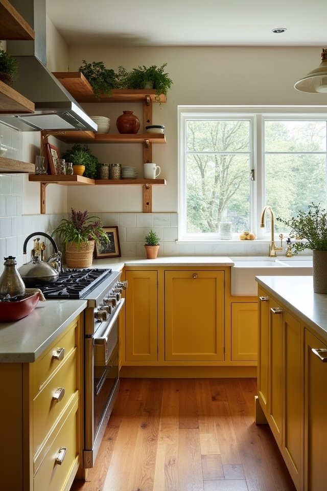 earthy olive yellow kitchen transformation