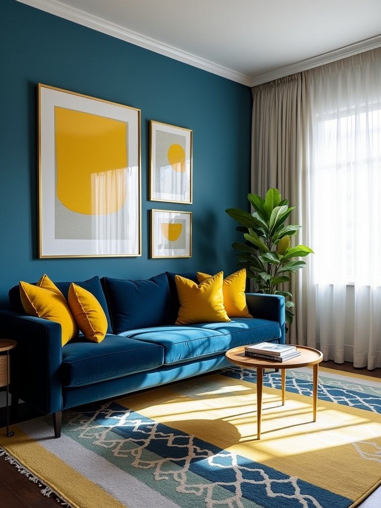 eclectic blue and yellow art